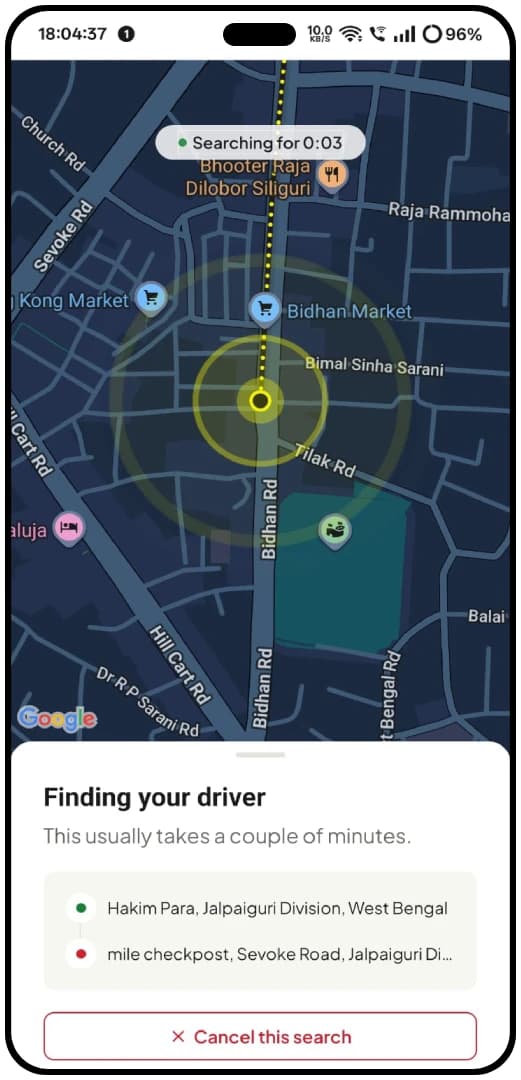 DriverZone customer app — fare summary and payment