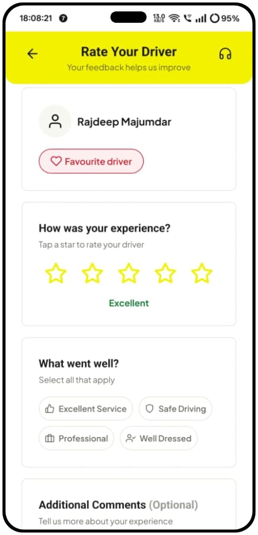 DriverZone customer app — rate your driver