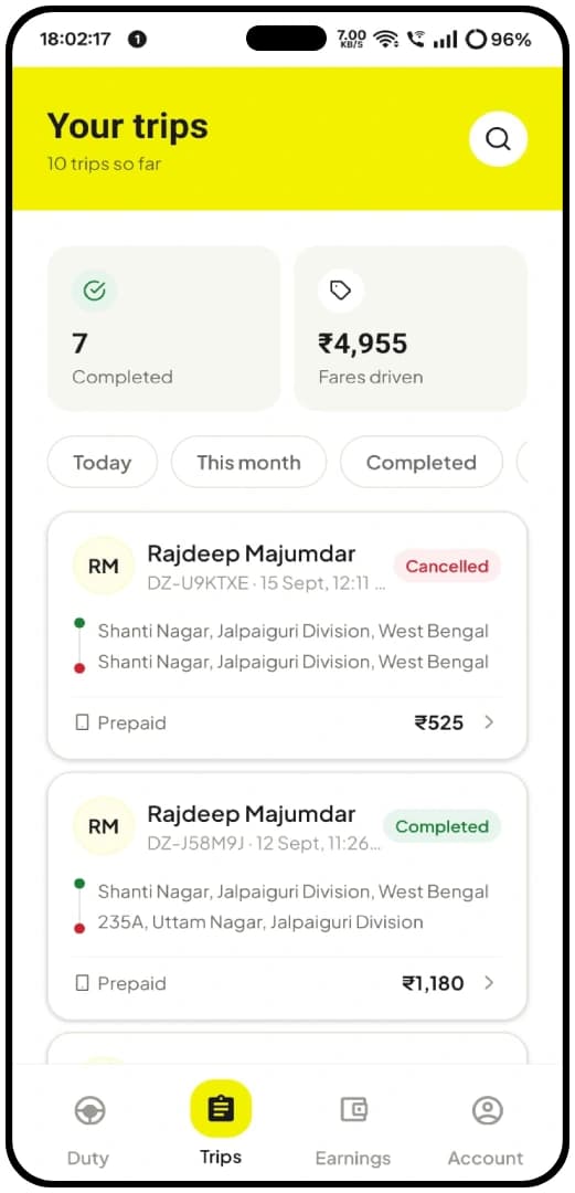 DriverZone driver app — driver profile and document status