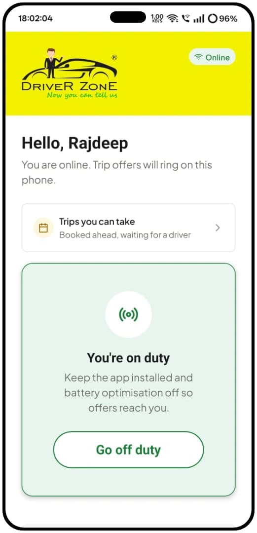 DriverZone driver app — new booking request notification