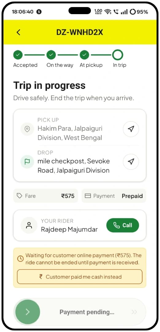 DriverZone driver app — driver profile and document status